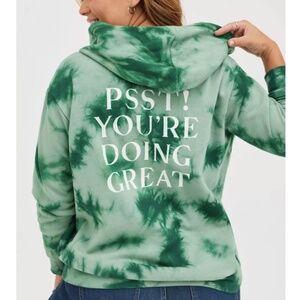Torrid - Lace-Up Fleece You're Doing Great Tie Dye Green Hoodie Sweatshirt - 3X
